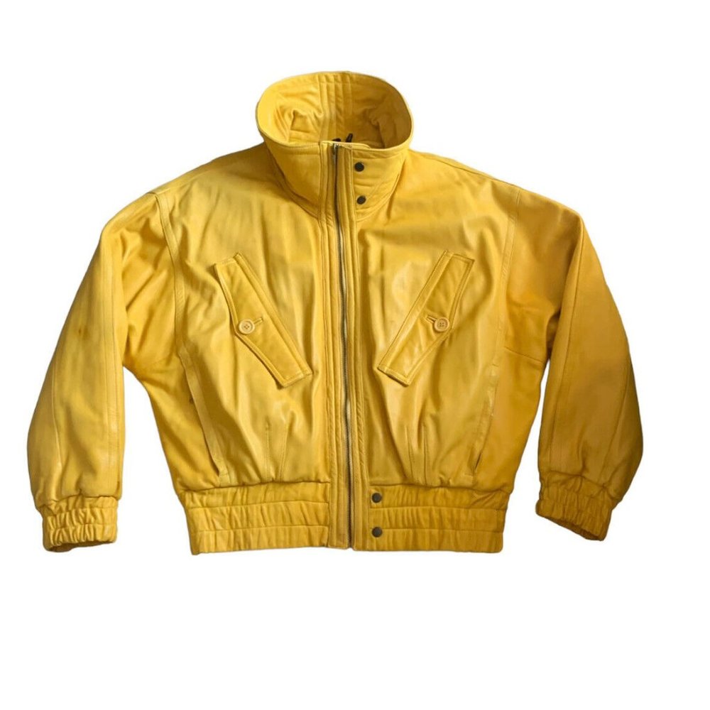 Vintage Yellow Bomber Jacket, Funnel neck L
